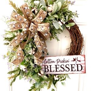 💥SOLD💥Handcrafted Lambs Ear Cotton Wreath